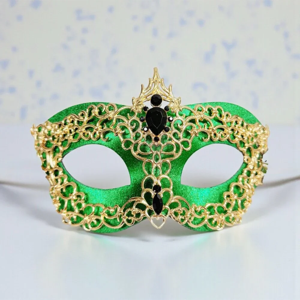 Men's masquerade mask, masquerade ball mask, Gold Green masquerade Mask, 2 in 1